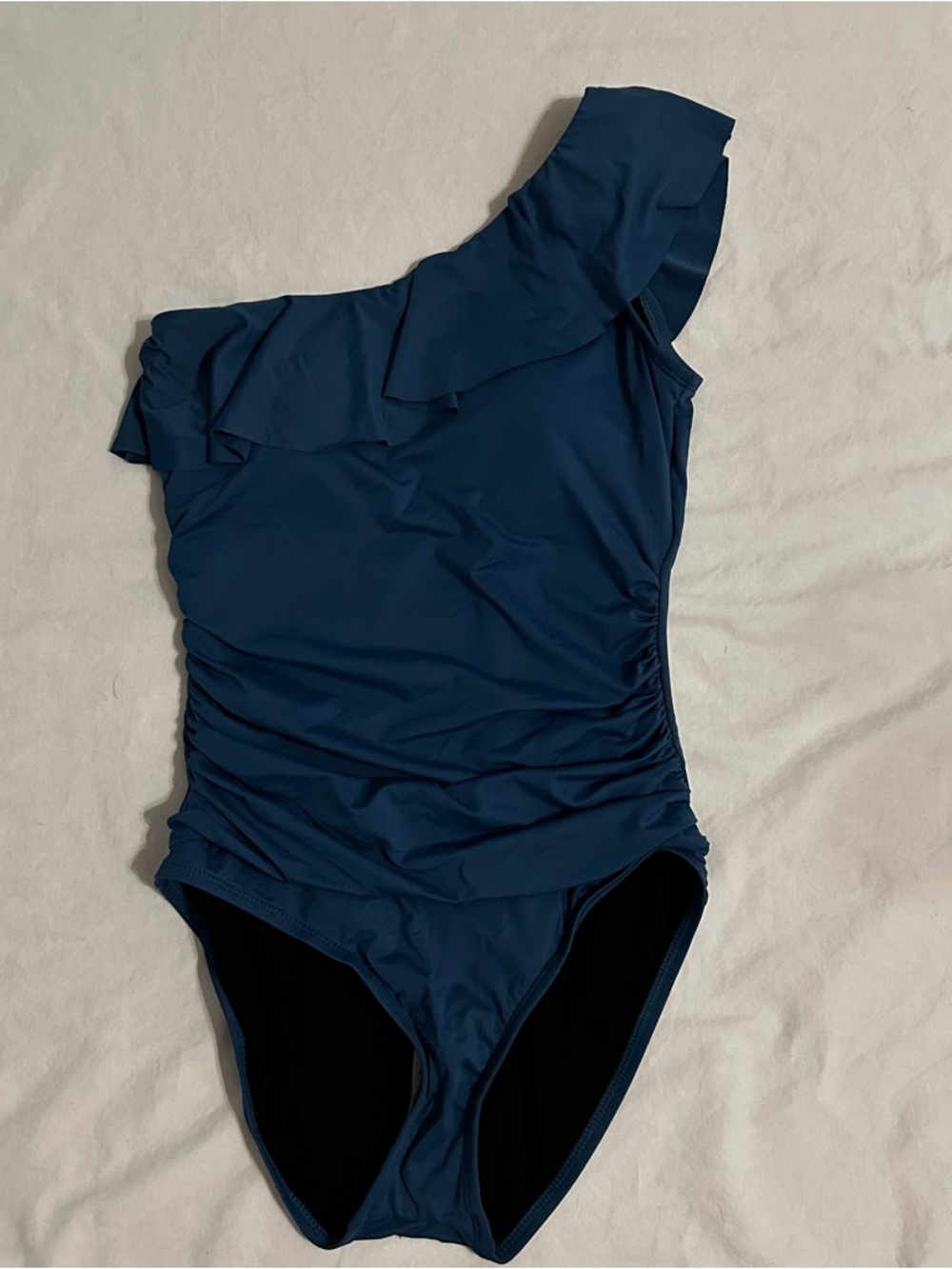 Hilor Women’s NWT One Piece Swimsuit Teal Size 6 One Shoulder Ruffle Padded